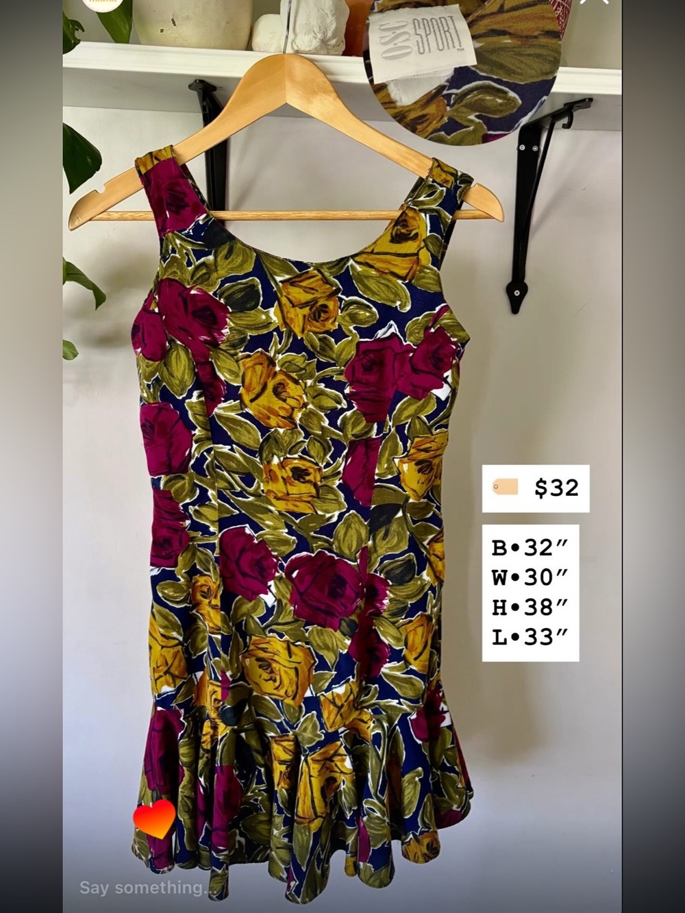 Floral Scoop Neck Sleeveless Dress in Navy with Magenta & Mustard Roses